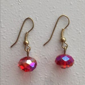 Earrings with a Pink Orange Hologram Dangle Bead